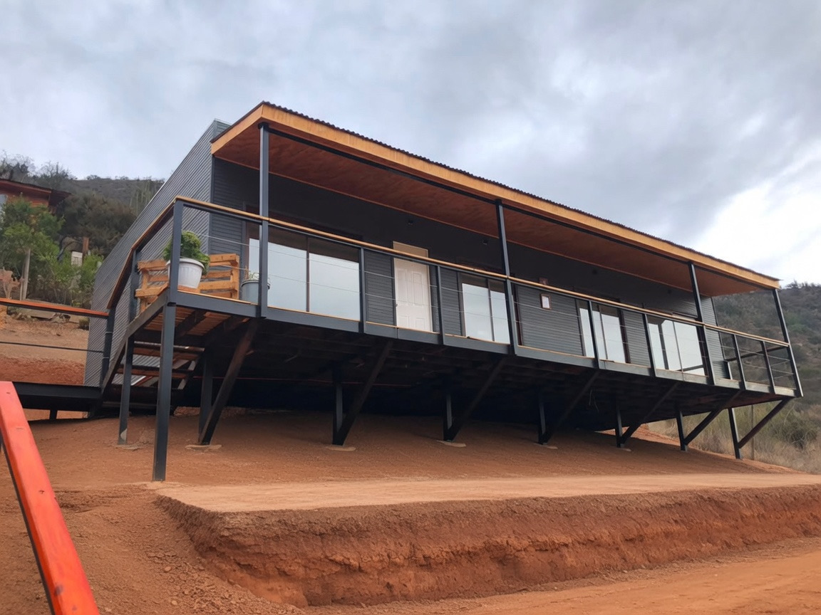 Casa Metalcon sobre pilotes con terraza
